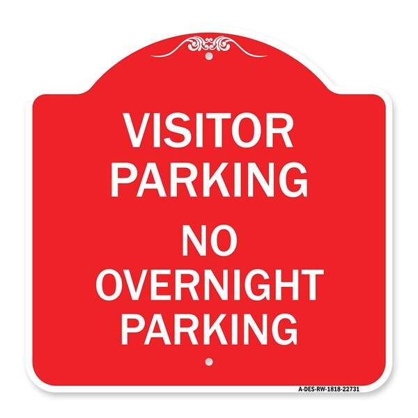 Visitor Parking No Overnight Parking, Red & White Aluminum Sign, 18" x 18", RW-1818-22731